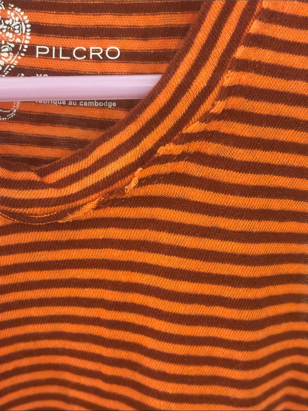 Pilcro Anthropologie Striped Distressed Tank Top XS Orange Brown Raw Hem - Picture 4 of 9
